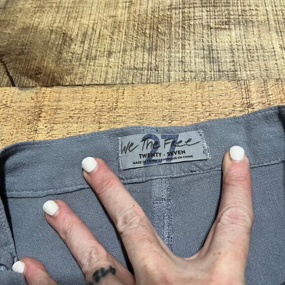 Free People | Women's Blue Linen Blend Slouchy Cropped Trouser Pants Sz 27 - Picture 3 of 4